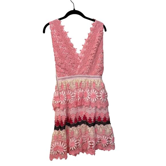 Self-Portrait Pink Floral Lace Pattern Mini Cocktail Dress Size 4 - Picture 4 of 7